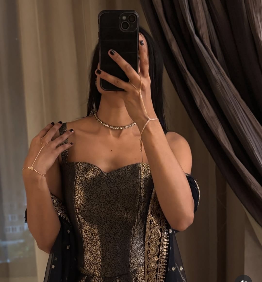 Pure Brocade Sweetheart Neckline Top With Skirt