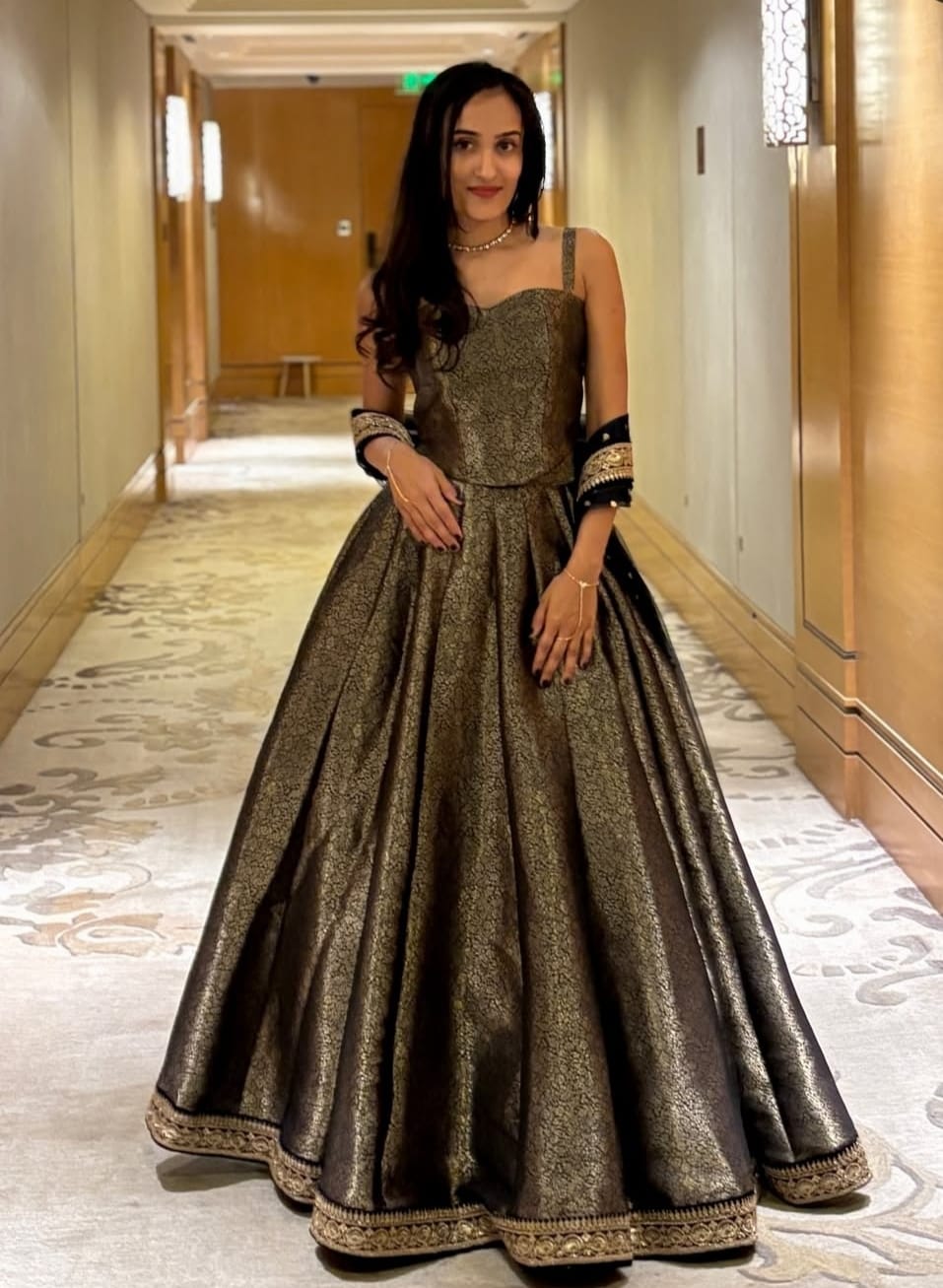 Pure Brocade Sweetheart Neckline Top With Skirt