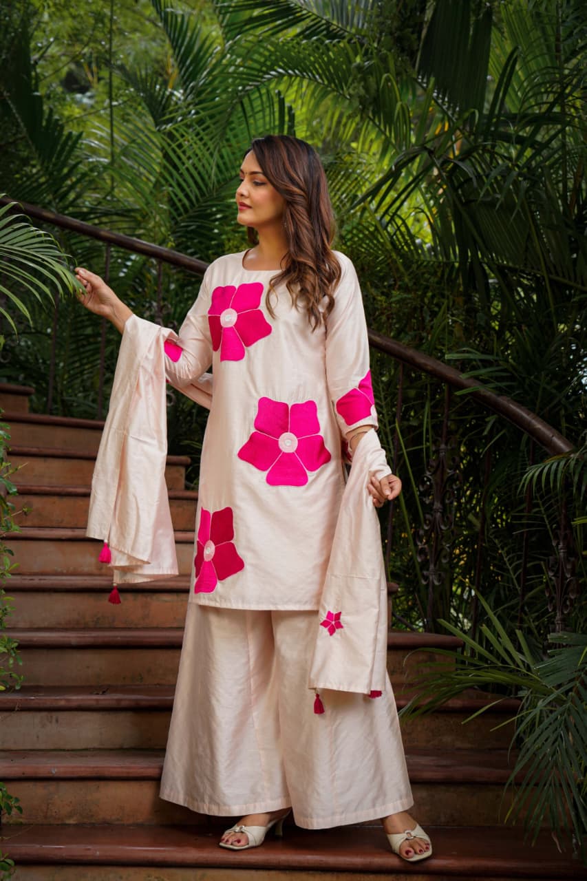 Silk-Blend Appliqué Palazzo Set