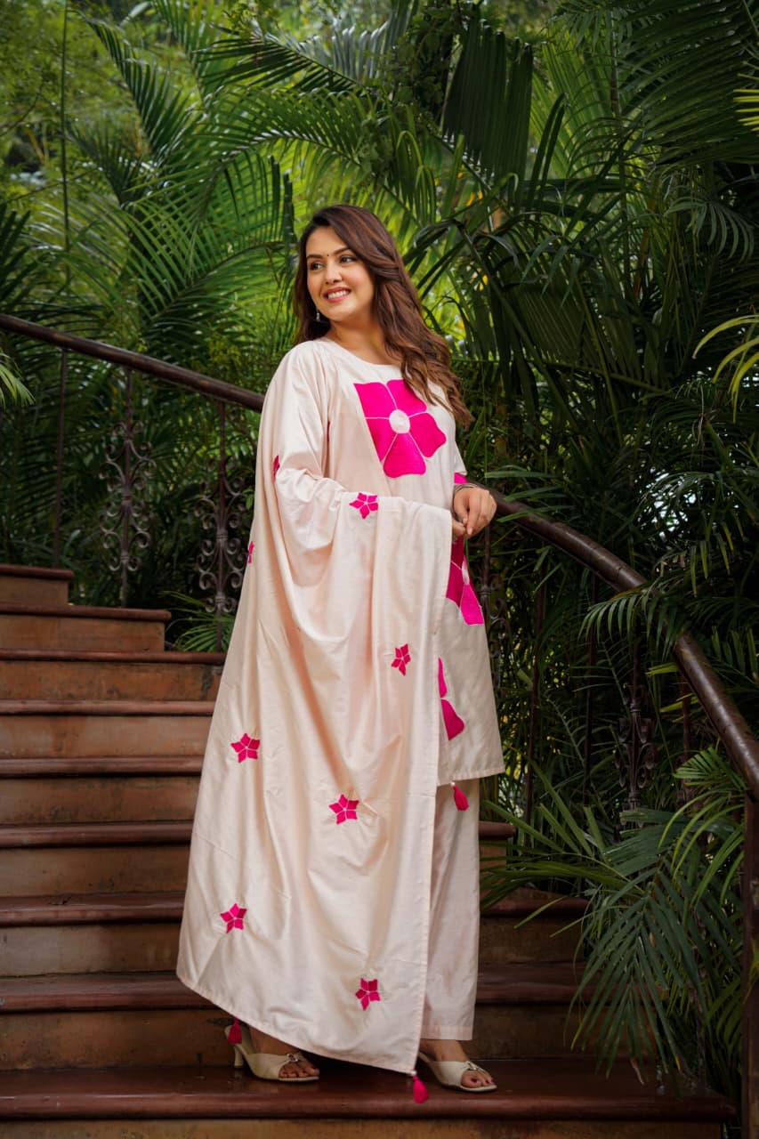 Silk-Blend Appliqué Palazzo Set