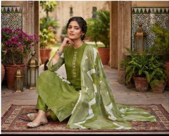 Olive Green Leheriya Print Kurta Set