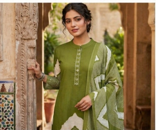 Olive Green Leheriya Print Kurta Set