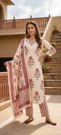 Gulabi Hand-Block Printed 3-Piece Kurta Set