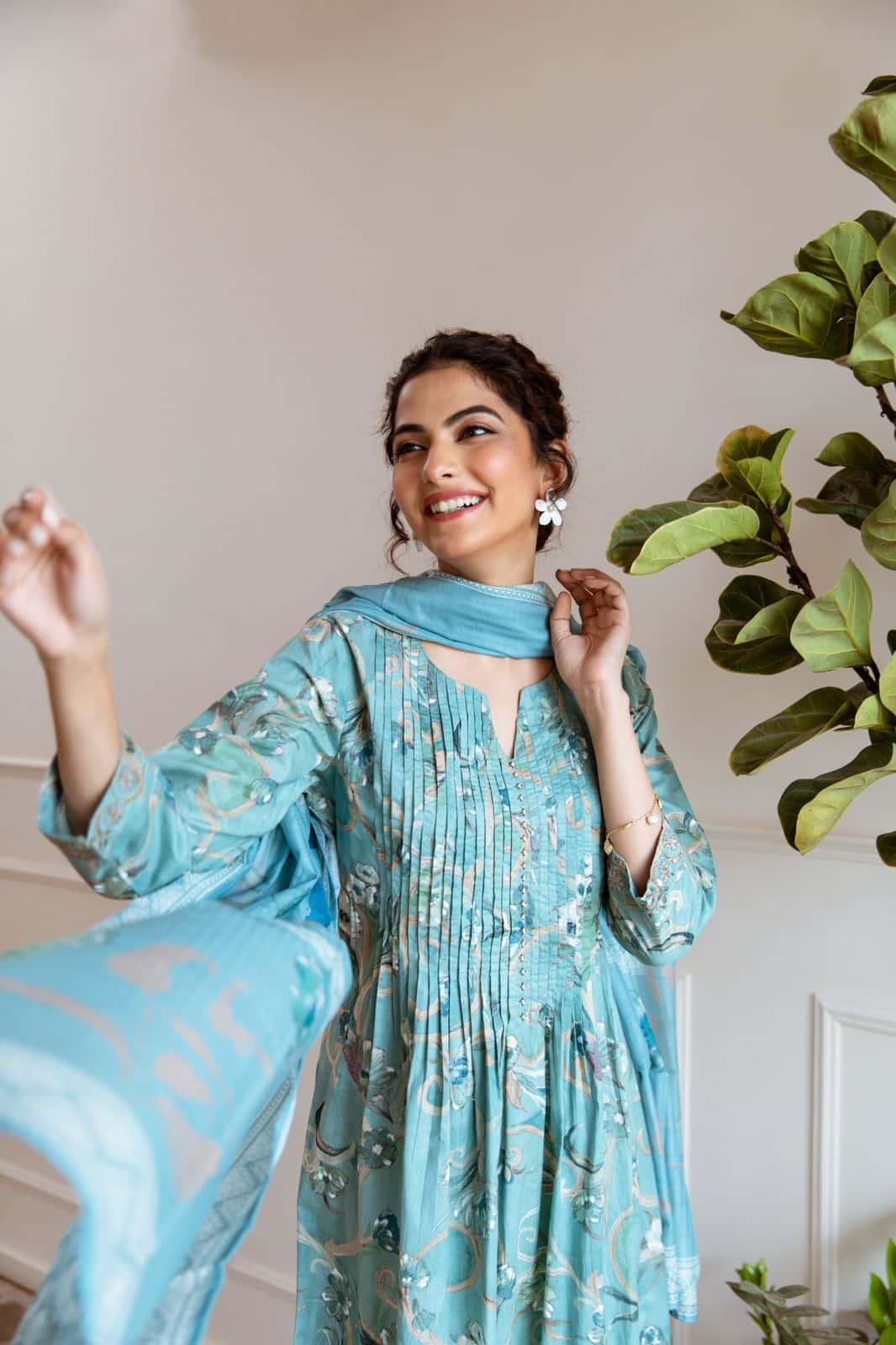 Ice Blue Beautiful Cotton 3 Pc Kurta Set
