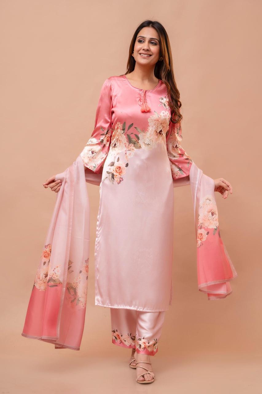 Pink Pure Crape Suit