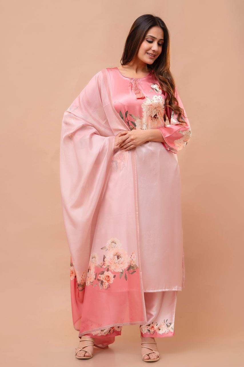 Pink Pure Crape Suit
