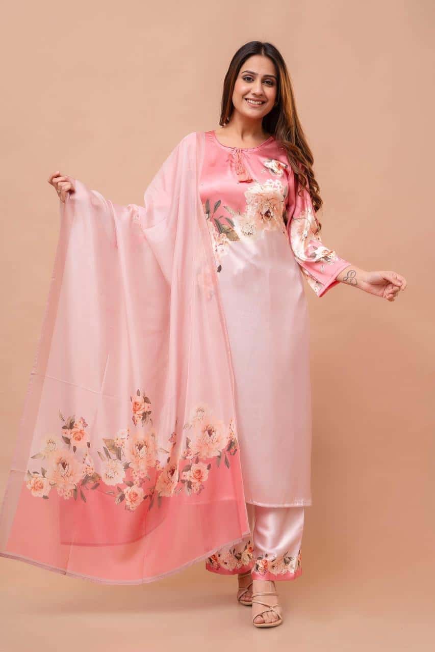 Pink Pure Crape Suit