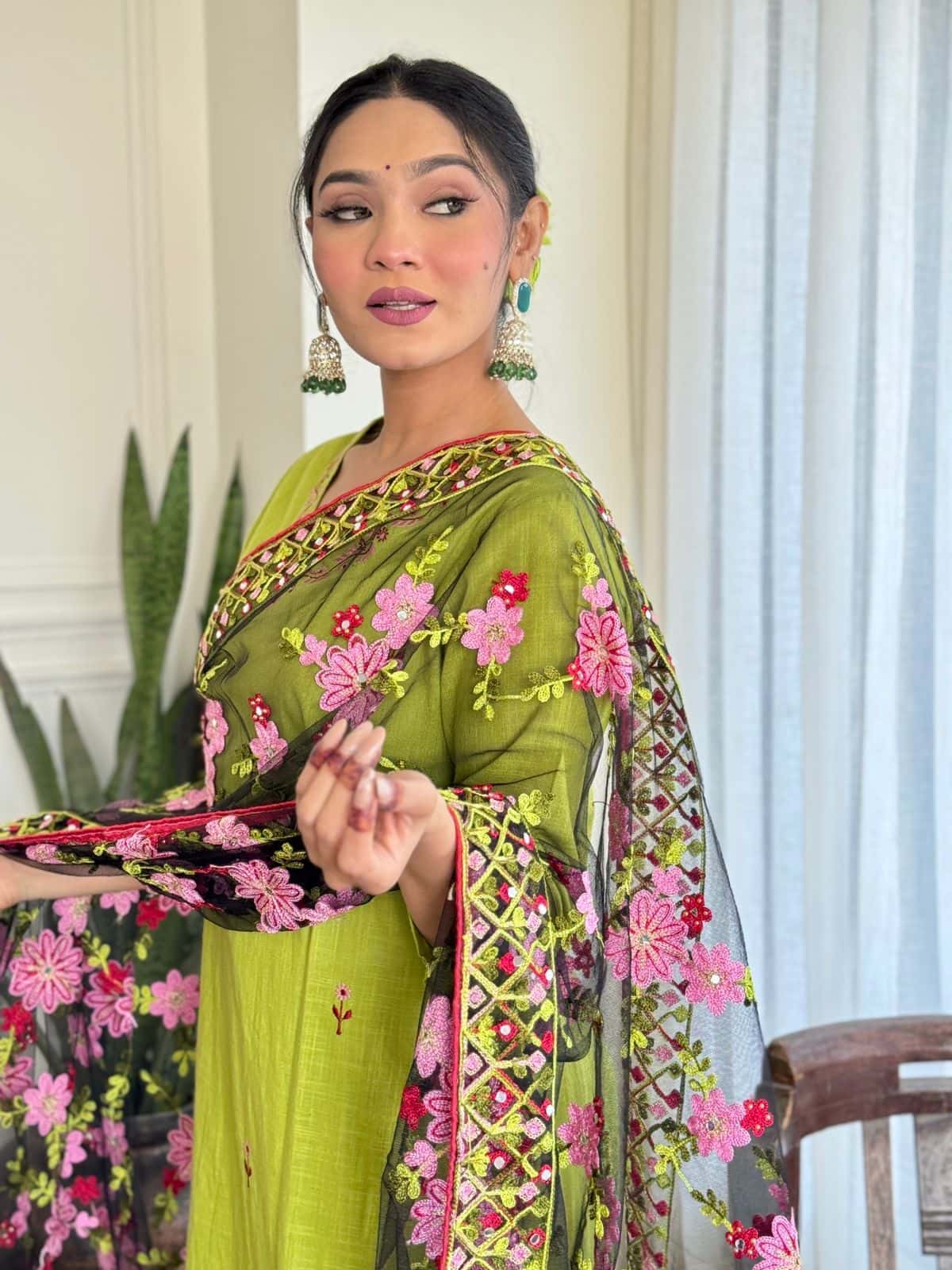 Heavy cotton Party Wear Green Suit