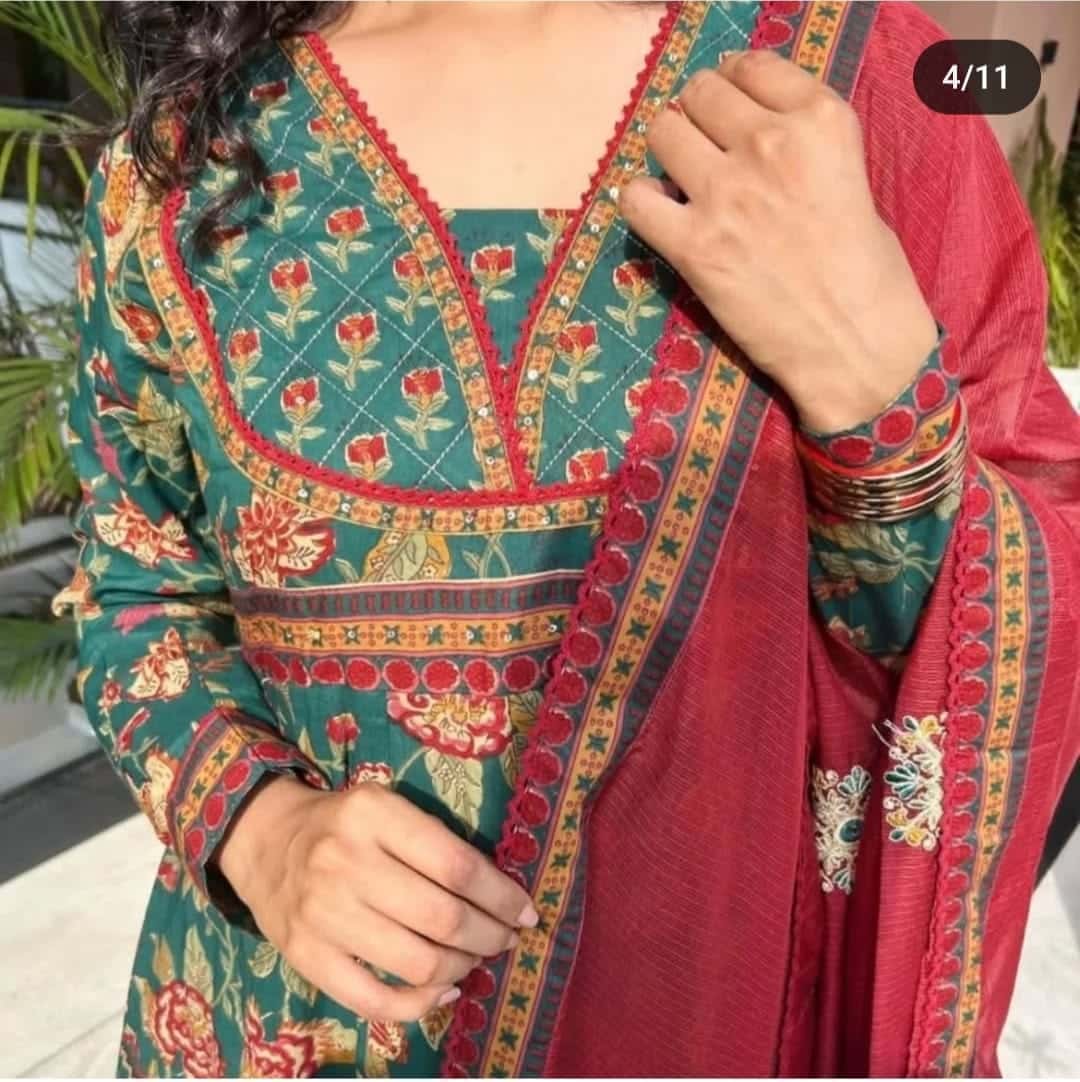 Heavy Cotton Party Wear Suit Set With dupatta