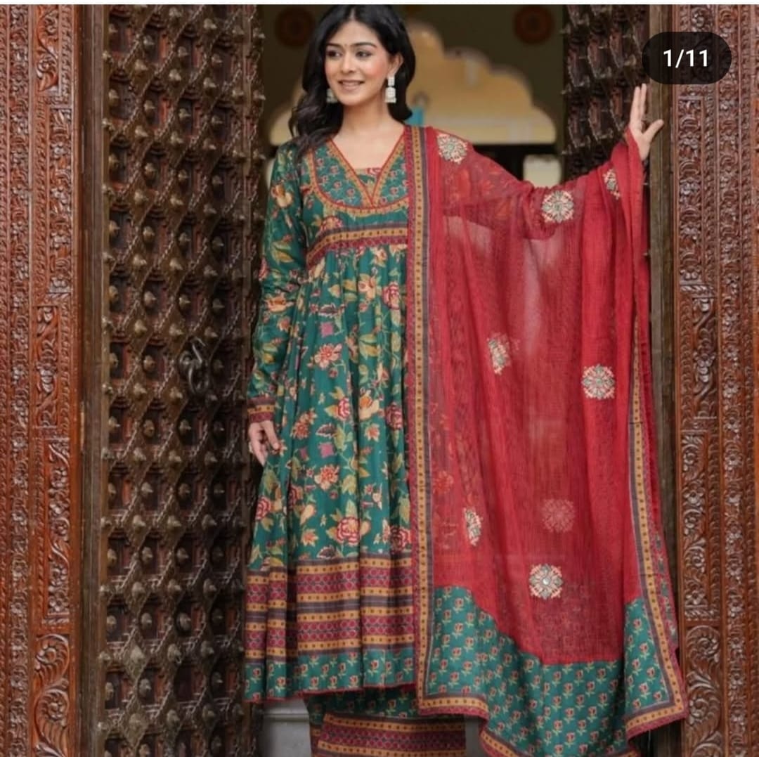 Heavy Cotton Party Wear Suit Set With dupatta