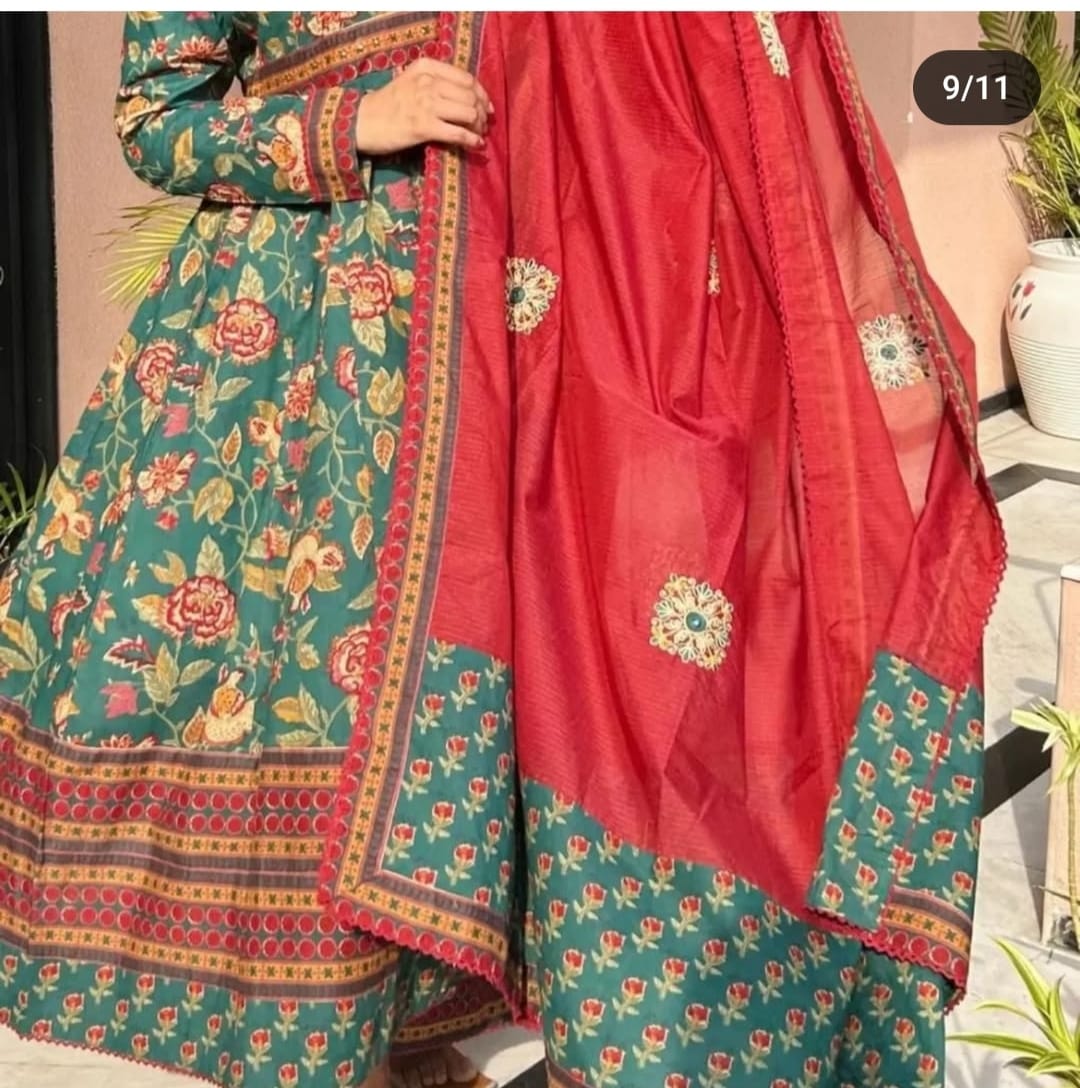 Heavy Cotton Party Wear Suit Set With dupatta