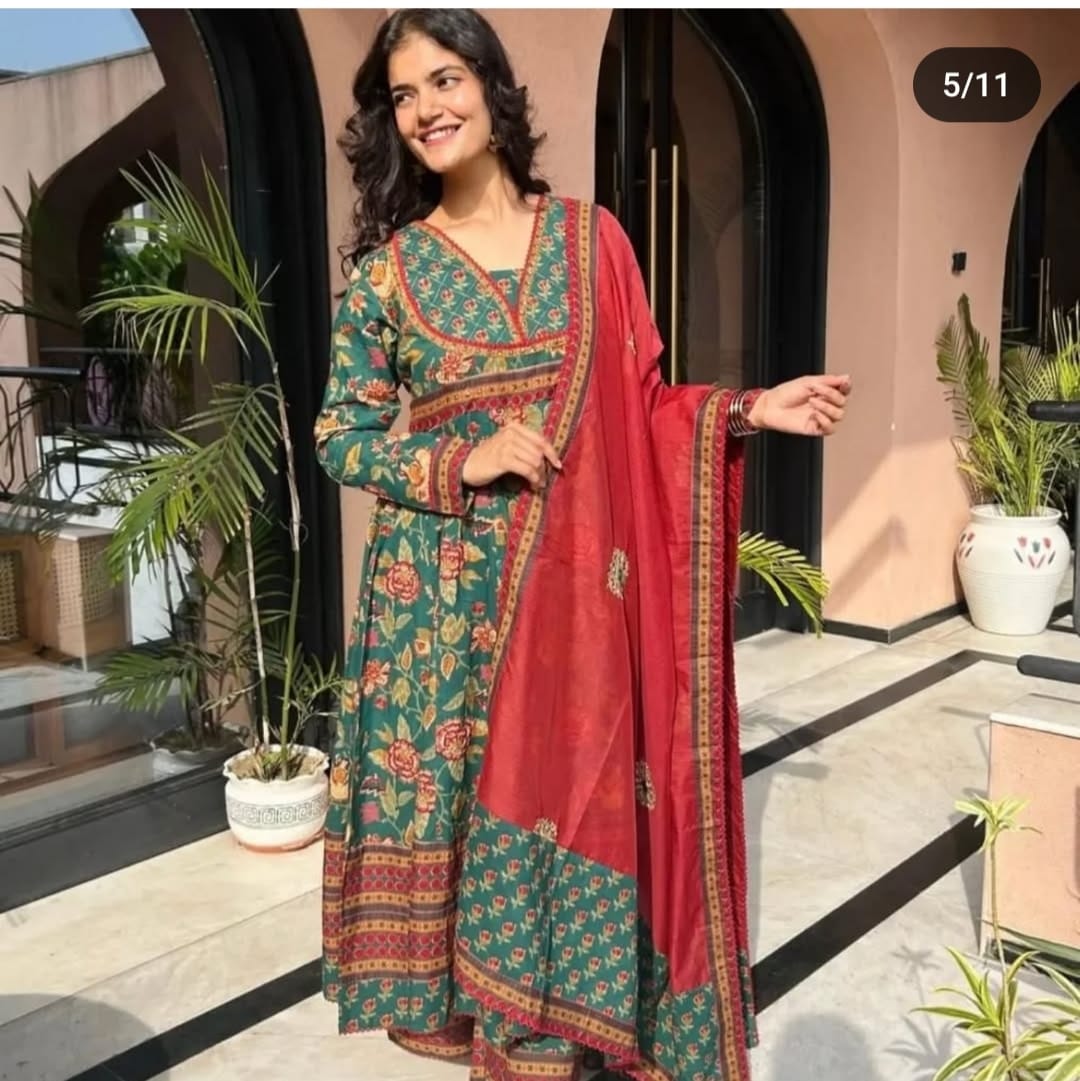 Heavy Cotton Party Wear Suit Set With dupatta