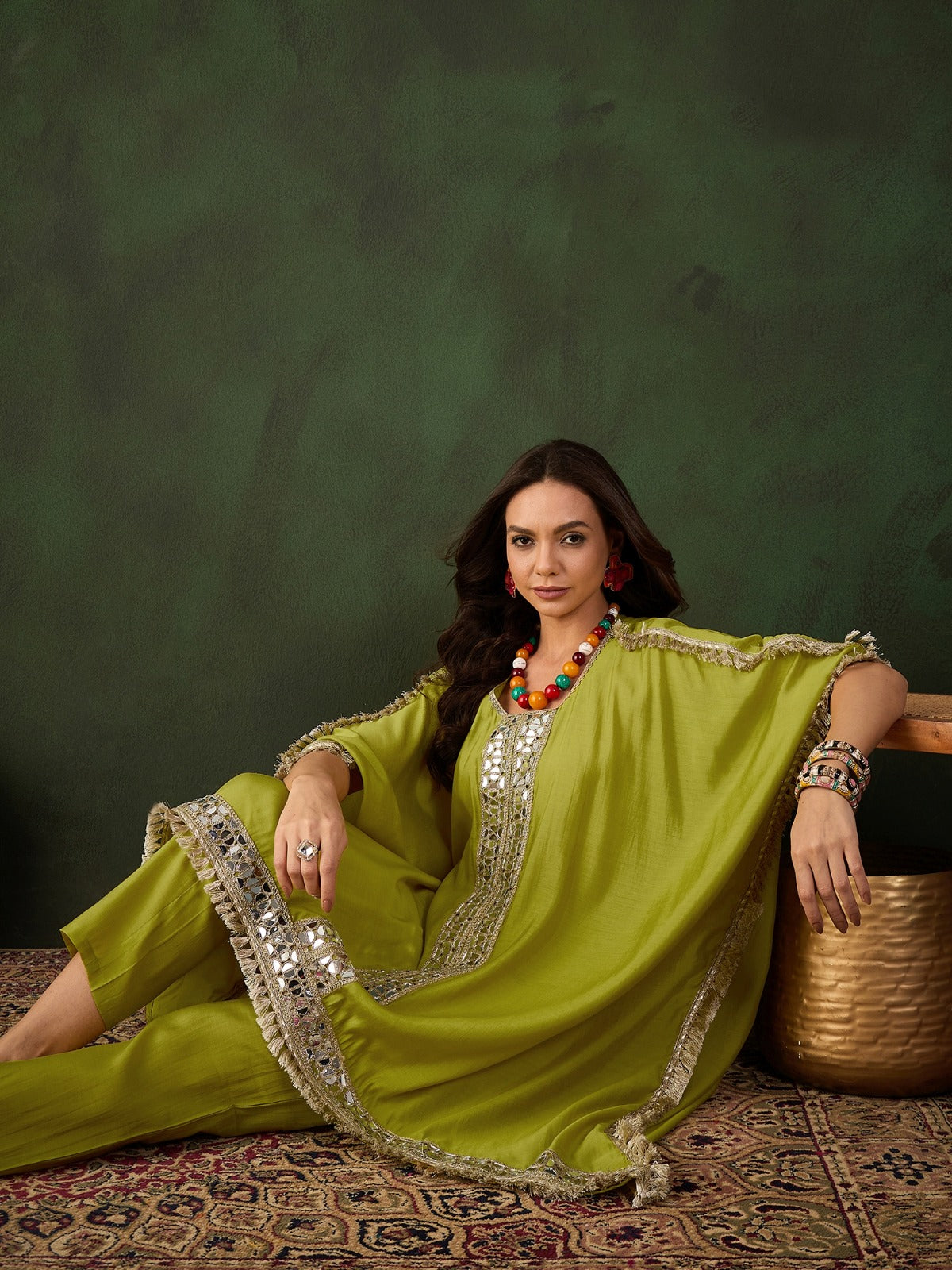 Heavy Muslin Mirror Work Kaftan Set