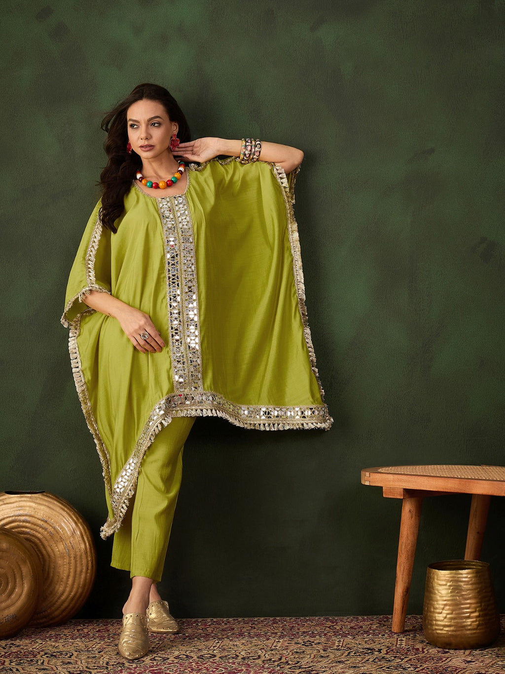 Heavy Muslin Mirror Work Kaftan Set