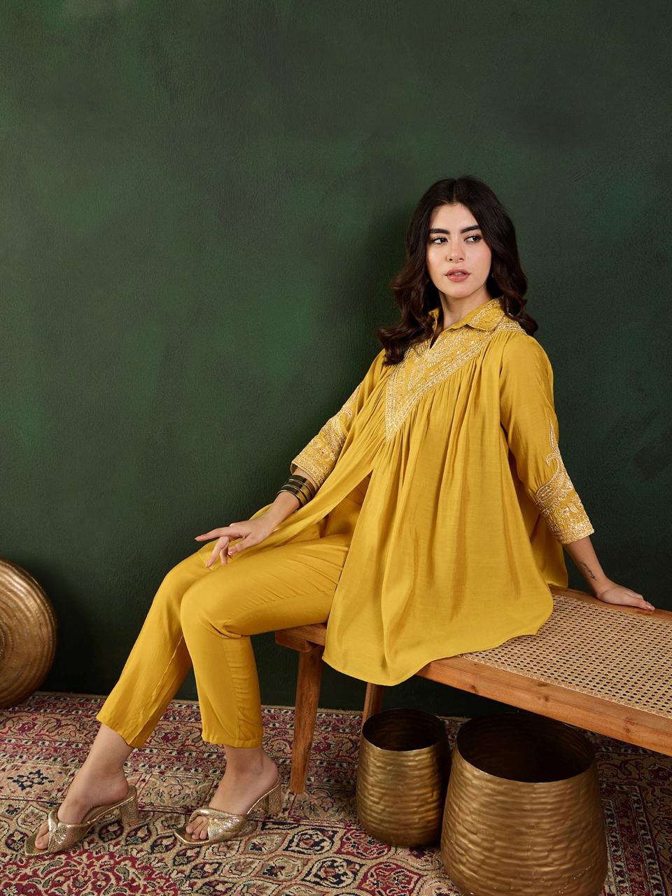 Crushed Crepe Silk Kaftan Set | Luxe Ethnic Wear | Jaipur Trendz