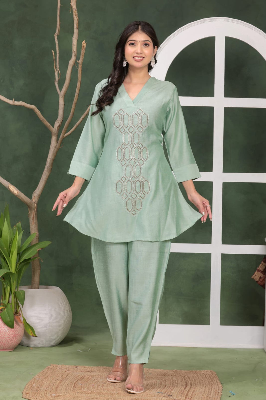 White Muslin Co-Ord Set With Beautiful Hand Work