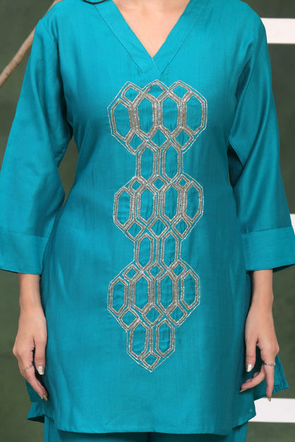 White Muslin Co-Ord Set With Beautiful Hand Work