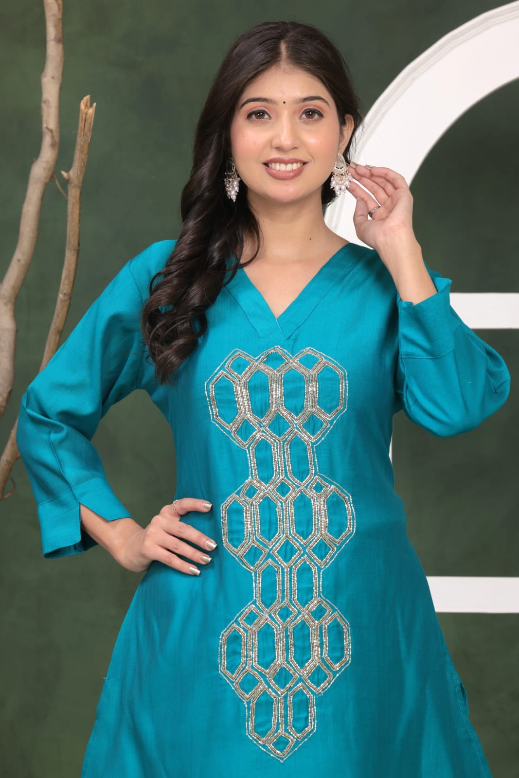 White Muslin Co-Ord Set With Beautiful Hand Work