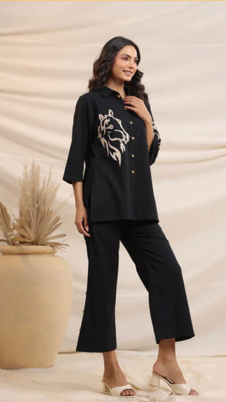 Heavy Cotton Black Beads And Thread Work Co-Ord Set