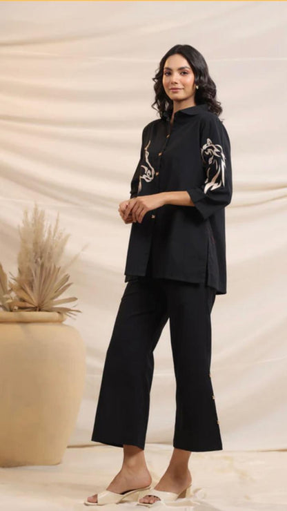 Heavy Cotton Black Beads And Thread Work Co-Ord Set (Copy)