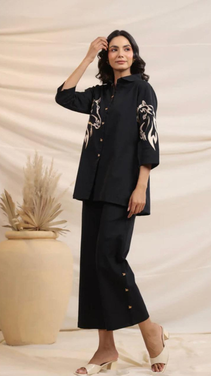 Heavy Cotton Black Beads And Thread Work Co-Ord Set