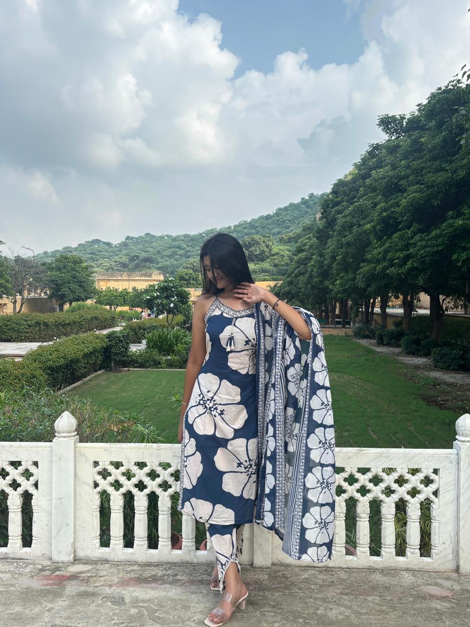 Heavy Cotton 3 Piece Suit Set With Dupatta