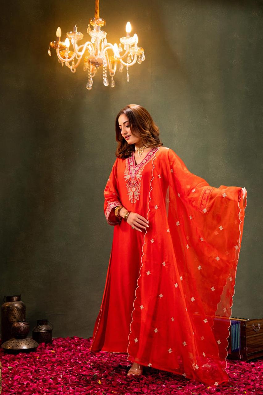 Pure Dolla Silk 3 Piece Set With Organza Dupatta