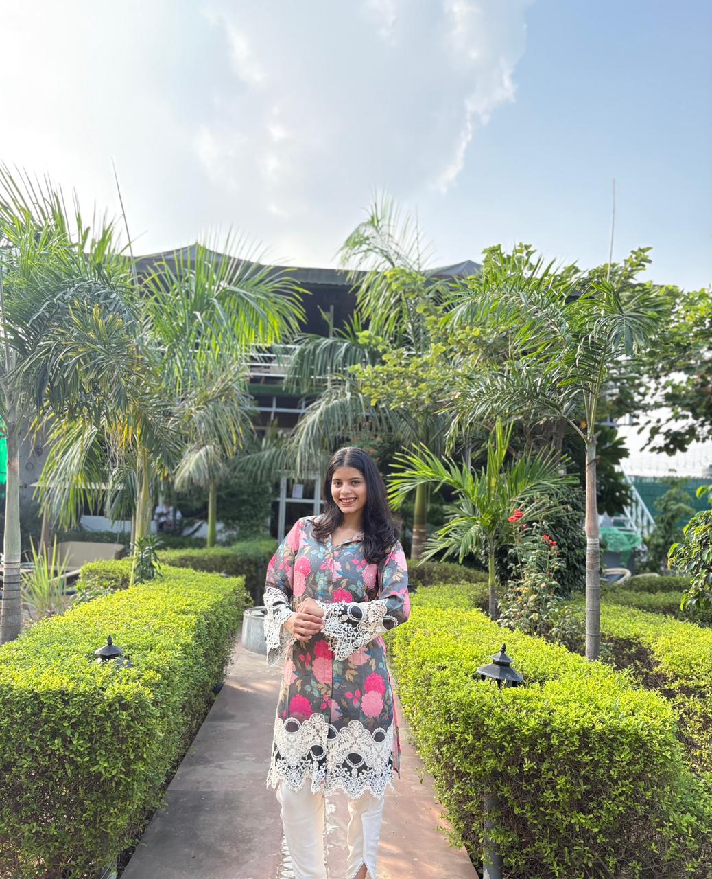 Abstract Floral Printed Embroidered Straight Fit Kurta with Dhoti Pant - Multi