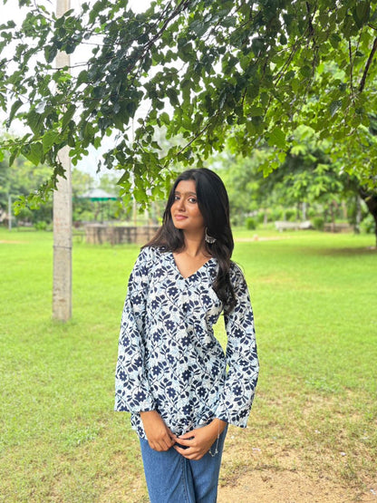 Moody Floral Comfort | Block Print Short Kurti