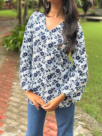 Moody Floral Comfort | Block Print Short Kurti