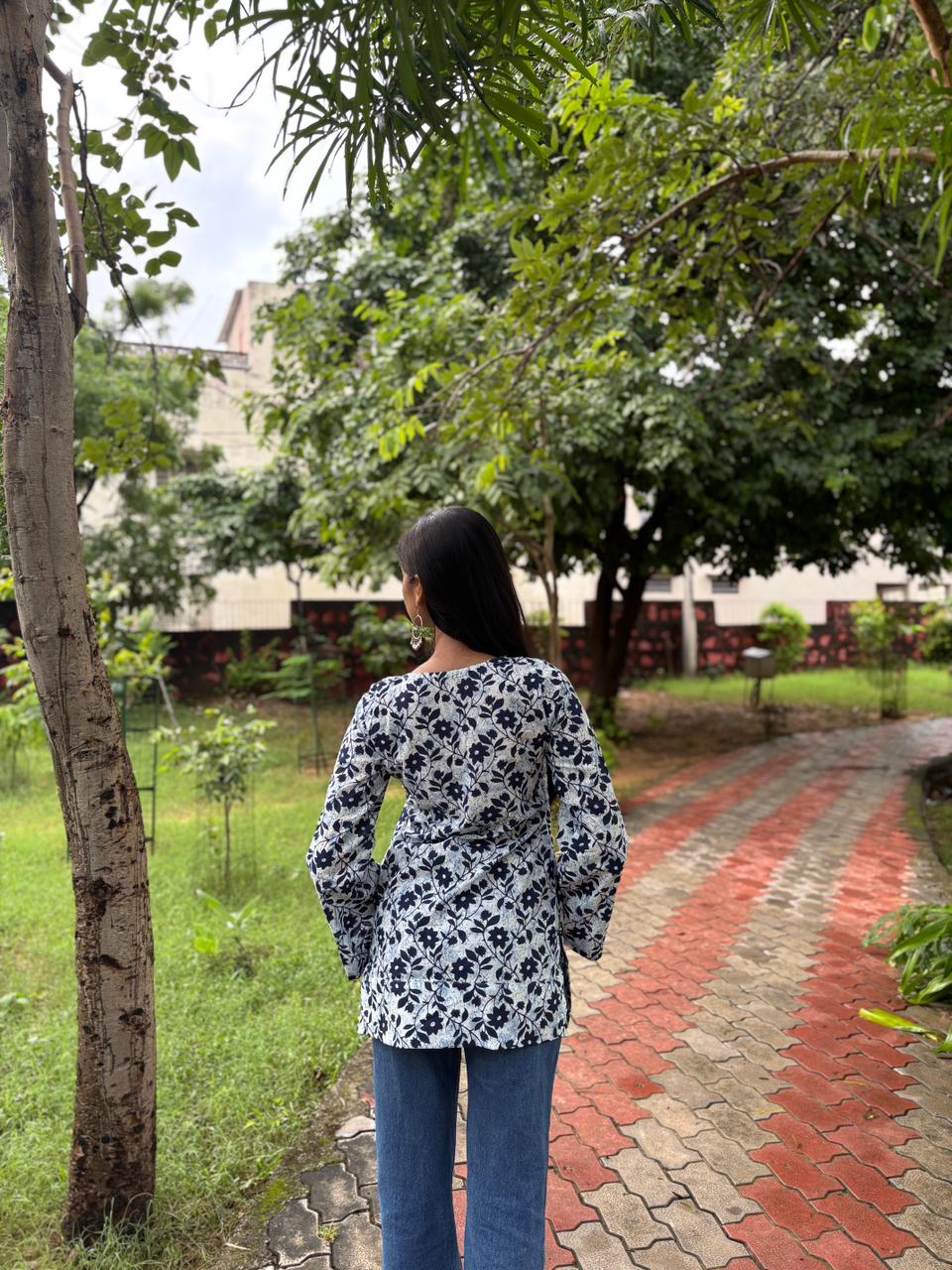 Moody Floral Comfort | Block Print Short Kurti