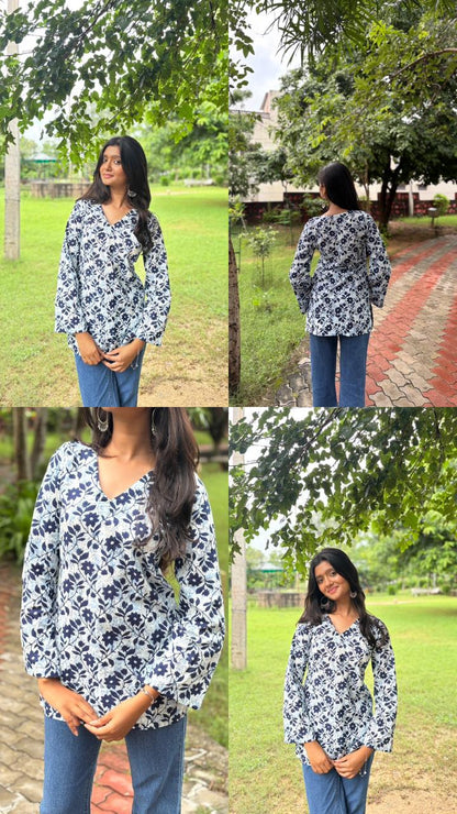 Moody Floral Comfort | Block Print Short Kurti