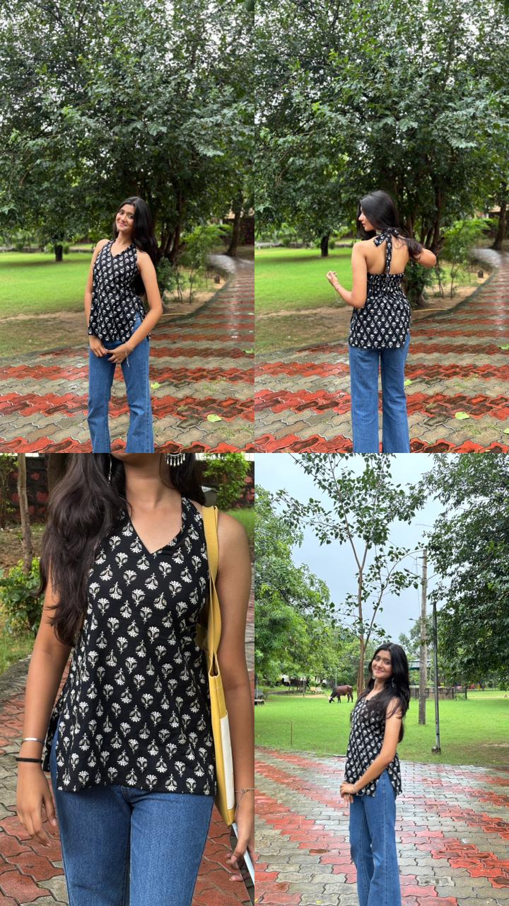 Halter-Neck Hues | Modern Printed Short Kurti