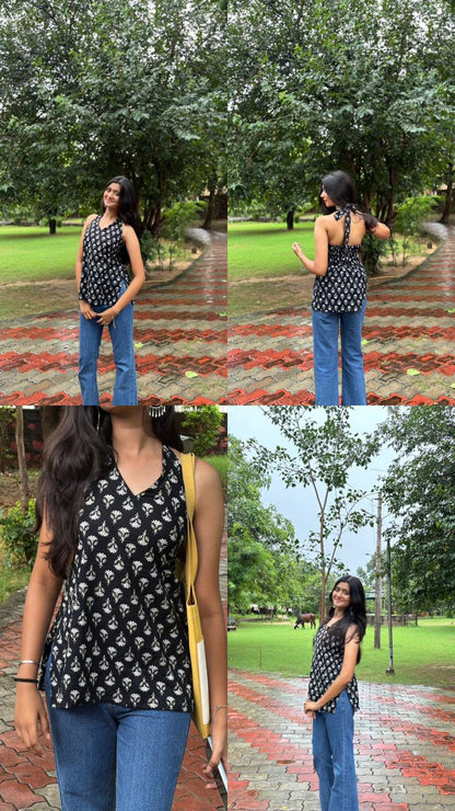 Halter-Neck Hues | Modern Printed Short Kurti