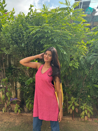 Pink Perfection in Chikankari | Textured Short Kurti