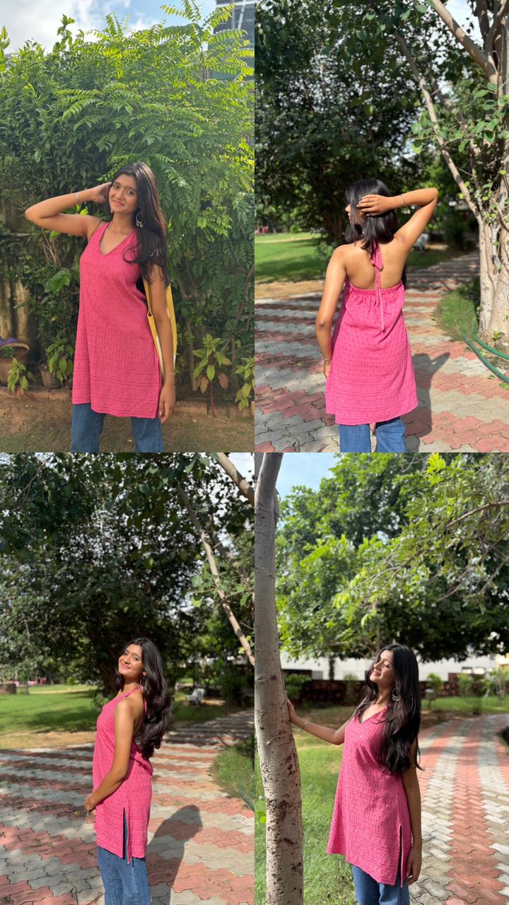 Pink Perfection in Chikankari | Textured Short Kurti