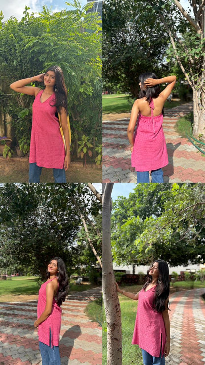 Pink Perfection in Chikankari | Textured Short Kurti