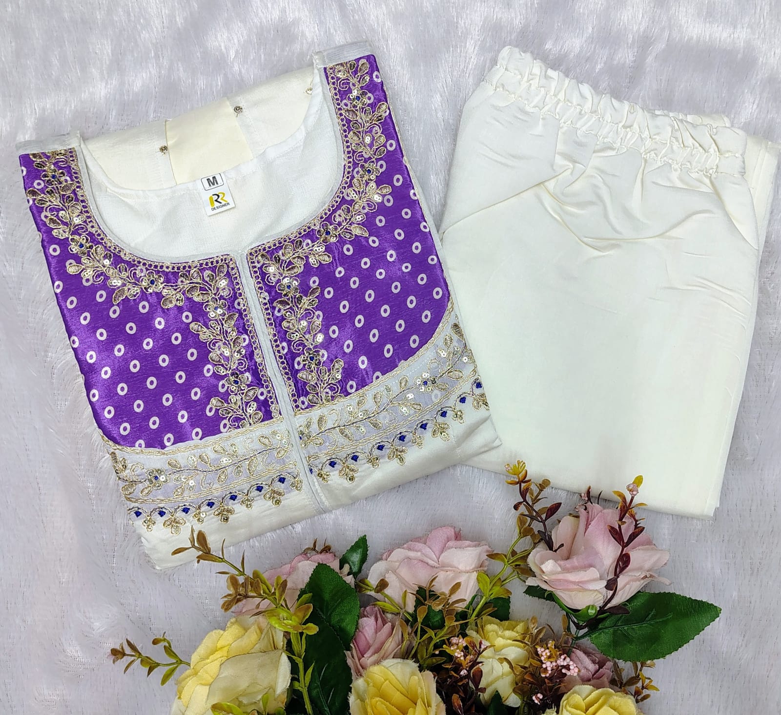 Heavy Roman With Heavy Embroidery Coding Work Co-Ord Set