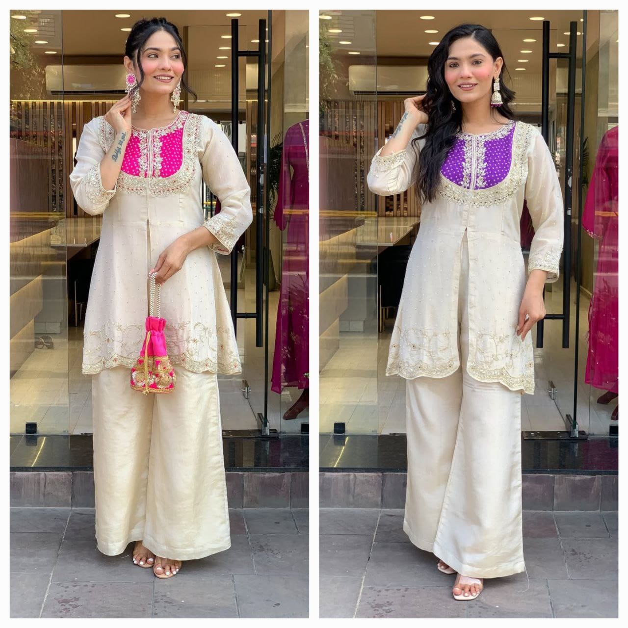 Heavy Roman With Heavy Embroidery Coding Work Co-Ord Set