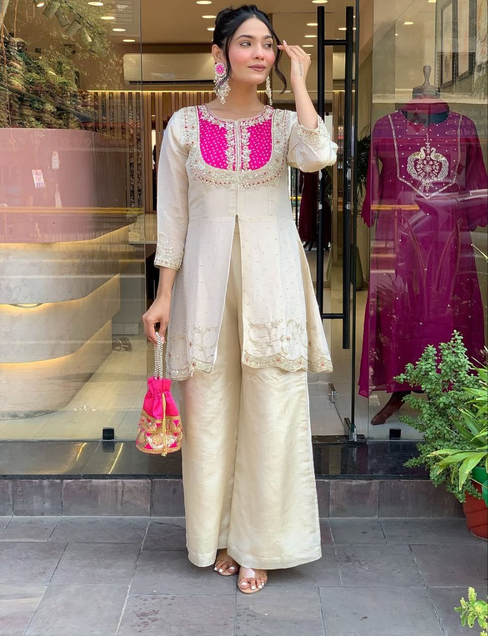 Heavy Roman With Heavy Embroidery Coding Work Co-Ord Set