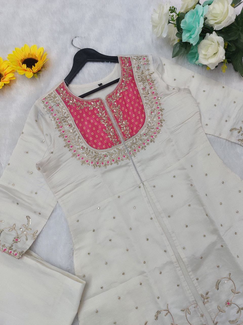 Heavy Roman With Heavy Embroidery Coding Work Co-Ord Set