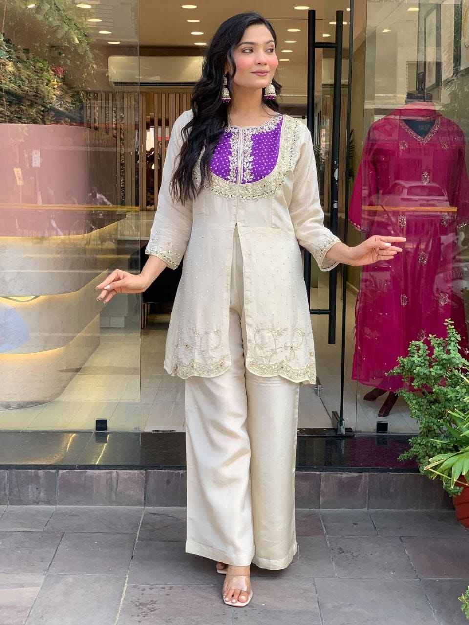 Heavy Roman With Heavy Embroidery Coding Work Co-Ord Set