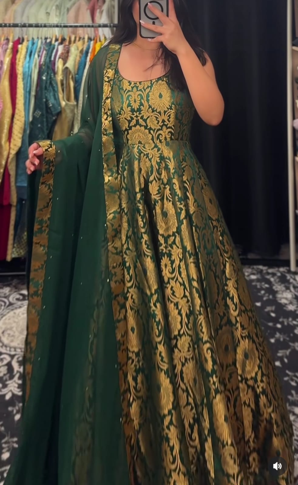 Royal Brocade Banarasi Silk Anarkali Gown with Matching Dupatta