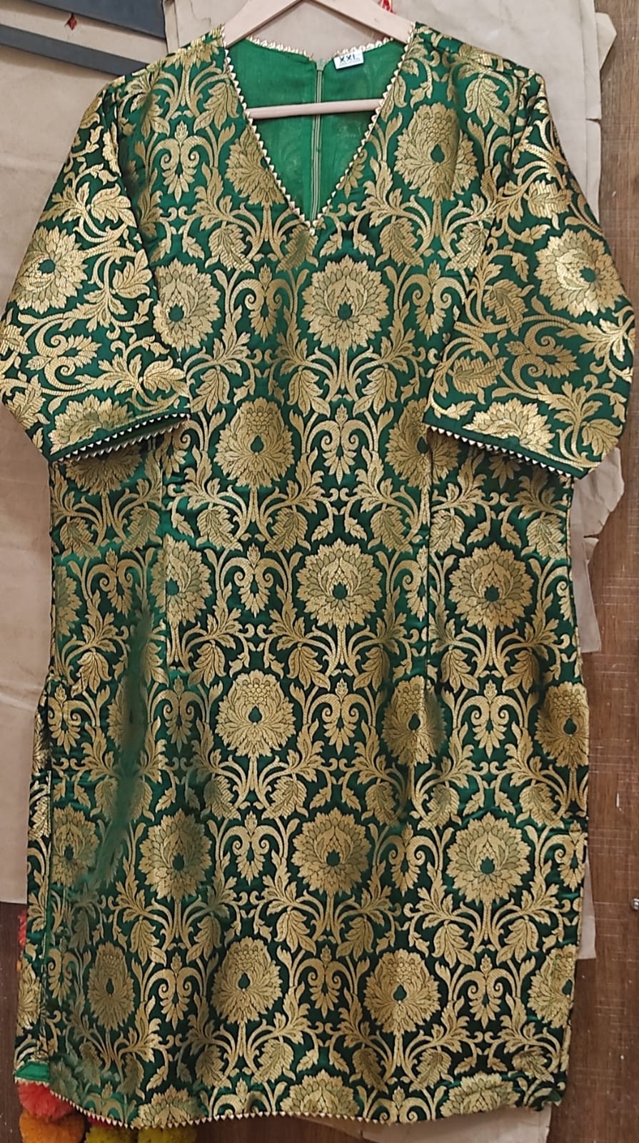 Emerald Brocade Kurti with Royal Magenta Skirt Set