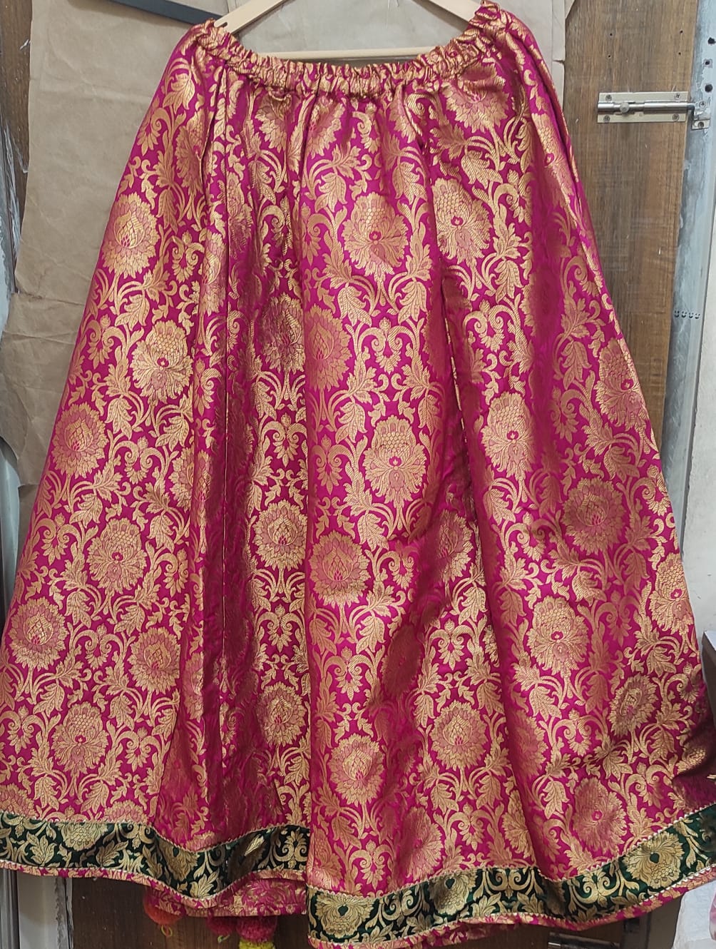 Emerald Brocade Kurti with Royal Magenta Skirt Set