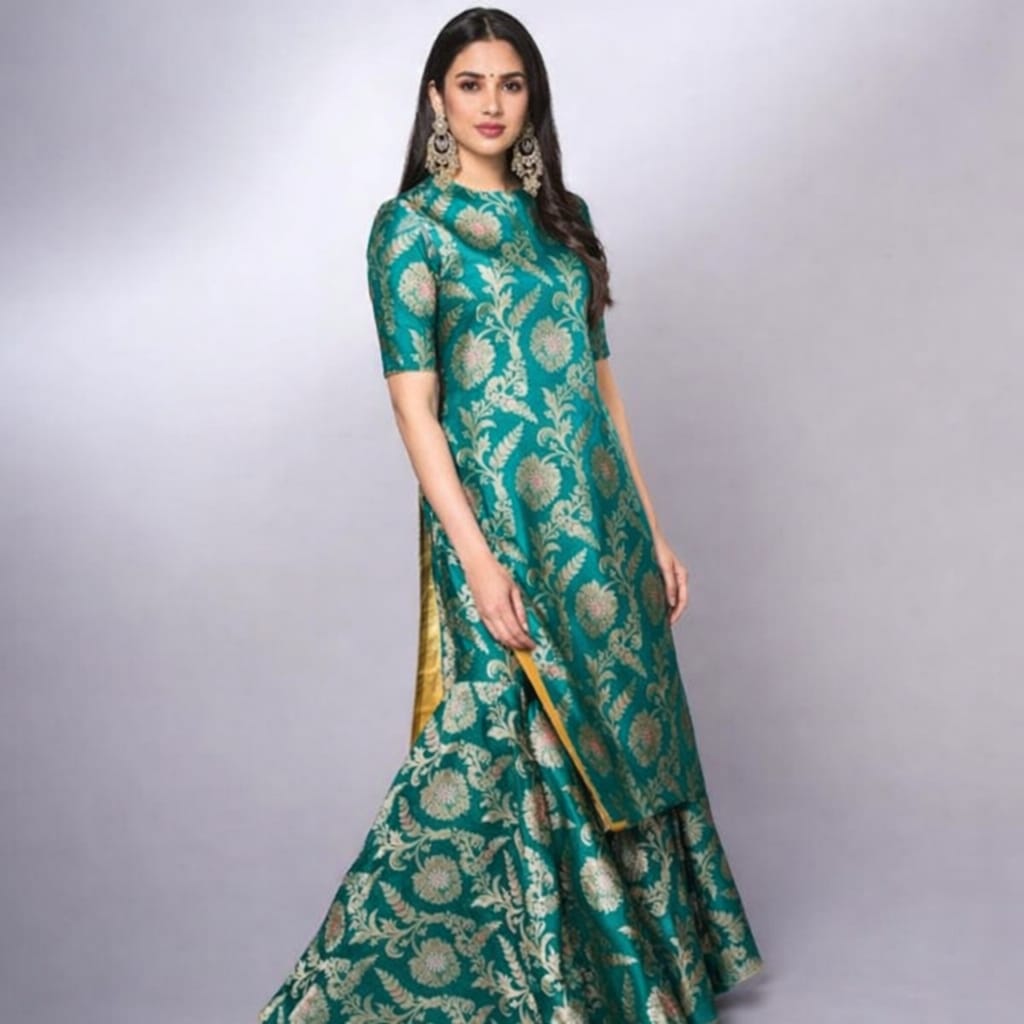 Heavy Banarasi Silk Party Wear 3 Piece Sharara Set
