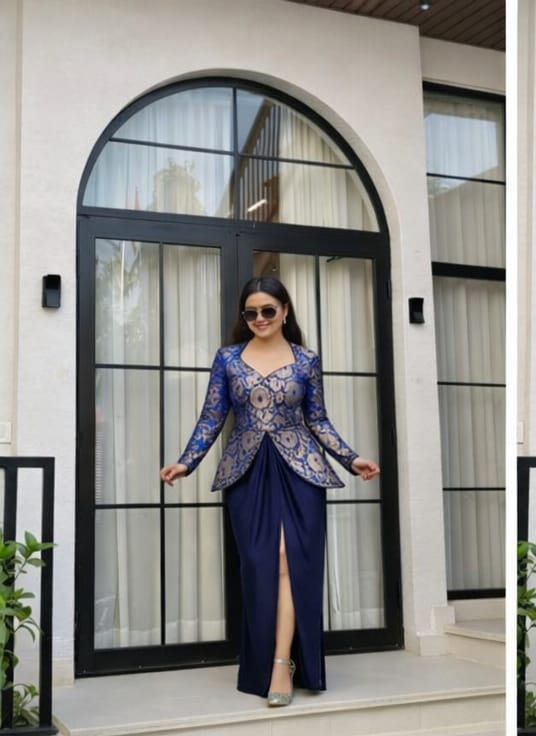 Amazing Black Brocade Top With Skirt