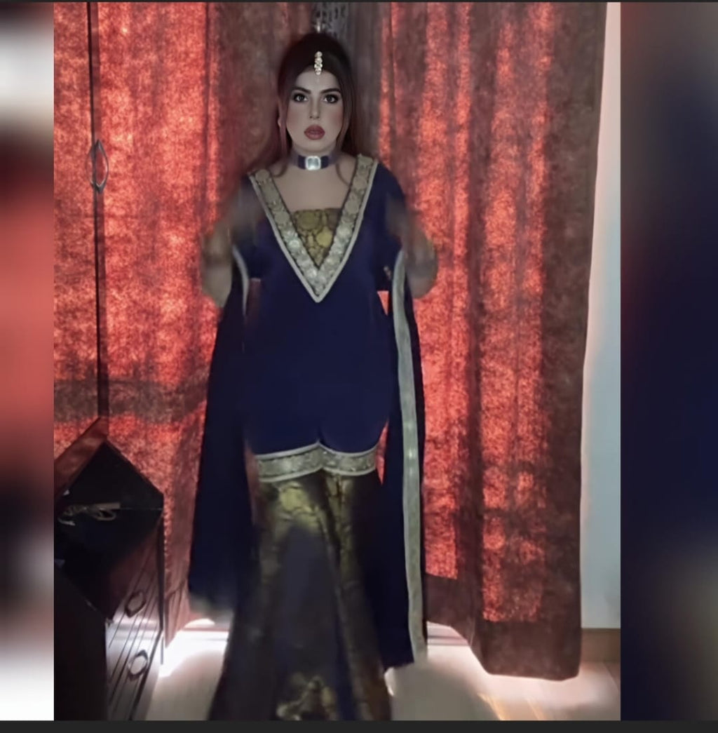 Embroidered  Kurti & Brocade Sharara Set with  Dupatta