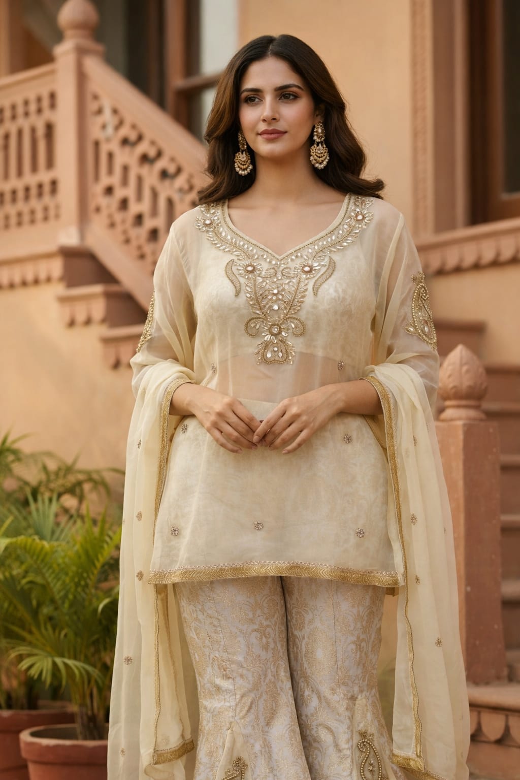 Blonde Golden Radiance Sharara Set - A Timeless Ethnic Ensemble