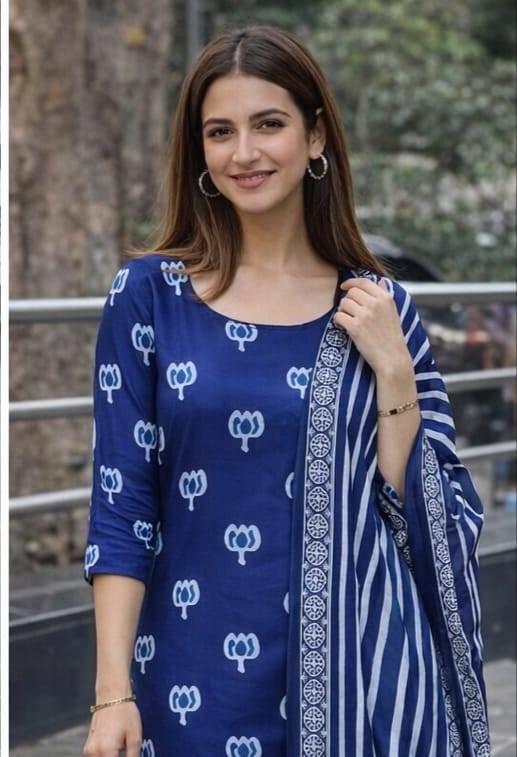 Indigo Lotus Hand-Block Printed Straight Kurta Set